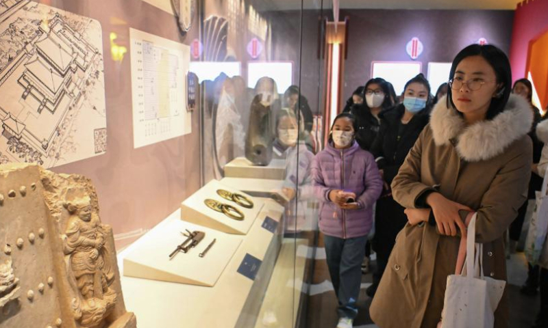 Visitors view exhibits at National Maritime Museum of China in north China's Tianjin, Jan. 15, 2025. An exhibition featuring the highlights of Tang Dynasty (618-907 AD) cultural relics in Shaanxi Province kicked off at National Maritime Museum of China in Tianjin on Wednesday.

The exhibition brings together about 120 pieces (sets) of cultural relics from eight cultural institutions across Shaanxi Province. (Xinhua/Sun Fanyue)