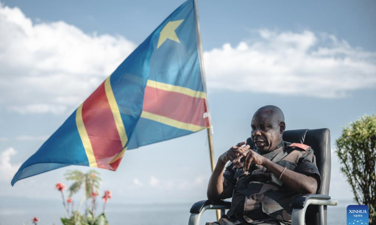 File photo taken on April 11, 2024 shows Peter Cirimwami, the military governor of North Kivu, in an interview in Goma, Democratic Republic of the Congo (DRC). (Xinhua/Wang Guansen)