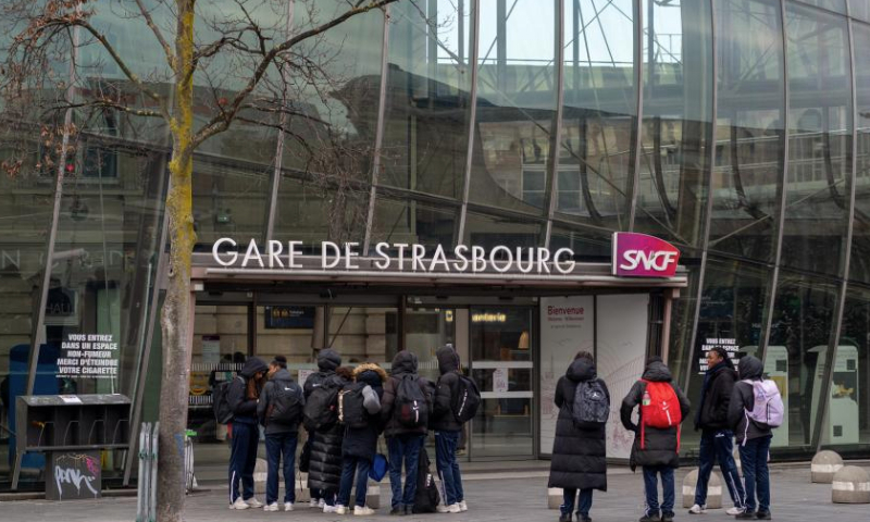 The Strasbourg central railway station is seen in Strasbourg, France, on Jan. 12, 2025. (Photo by Genevieve Engel/Xinhua)