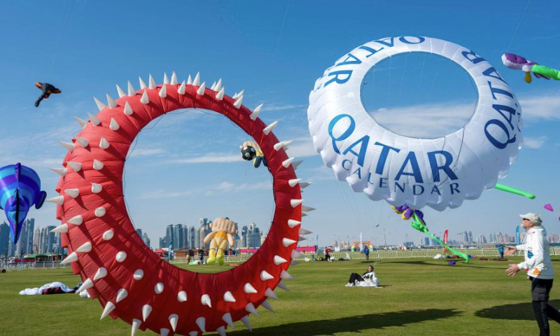 Kites are pictured during the Qatar Kite Festival 2025 at Old Doha Port in Doha, Qatar, Jan. 19, 2025. (Photo by Nikku/Xinhua)