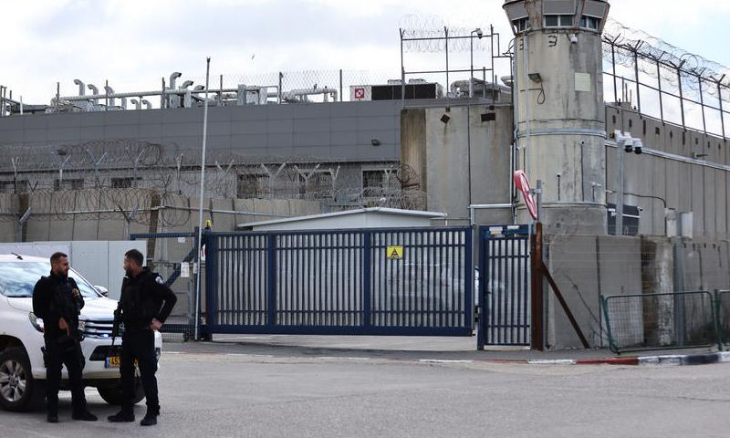 This photo taken on Feb. 8, 2025 shows the Ofer Israeli military prison, near Jerusalem. Israel released 183 Palestinian prisoners on Saturday in the fifth prisoner-for-hostage swap under the ongoing ceasefire agreement with Hamas. (Photo by Jamal Awad/Xinhua)