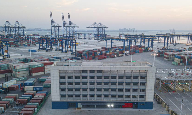 An aerial drone photo shows a construction site of a customs project of the Yangpu Port in the Yangpu Economic Development Zone in Danzhou, south China's Hainan Province, Jan. 12, 2025. (Xinhua/Pu Xiaoxu)