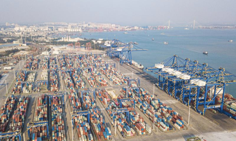An aerial drone photo shows a view of Yangpu International Container Port in the Yangpu Economic Development Zone in Danzhou, south China's Hainan Province, Jan. 11, 2025.

The annual container throughput of Yangpu port exceeded two million 20-foot equivalent units (TEUs) in 2024, up 9.2 percent year-on-year.

Yangpu was designated a national-level economic development zone in 1992 and is home to the largest cargo seaport and the most extensive industrial clusters in Hainan. (Xinhua/Pu Xiaoxu)