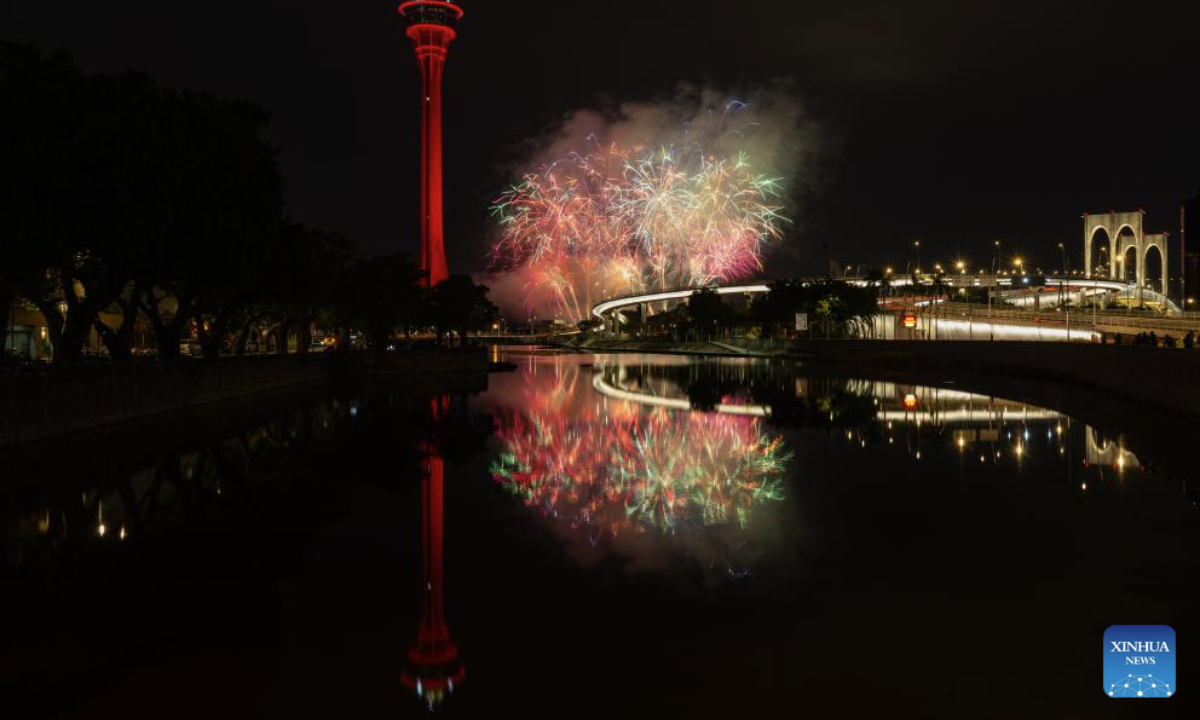 Fireworks in celebration of the Spring Festival illuminate the sky in Macao, south China, Feb. 4, 2025. (Xinhua/Cheong Kam Ka)