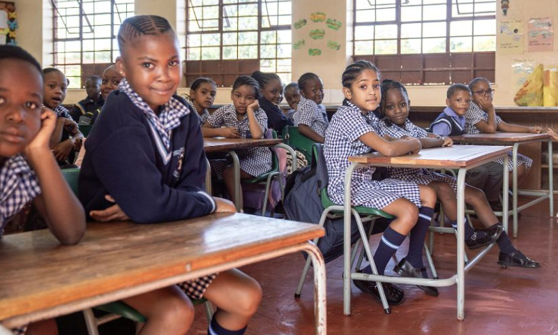 Students are seen on the first day of a new semester at a school in Johannesburg, South Africa, Jan. 15, 2025. Primary, secondary and preschool students in Johannesburg started a new semester this week. (Photo by Shiraaz Mohamed/Xinhua)