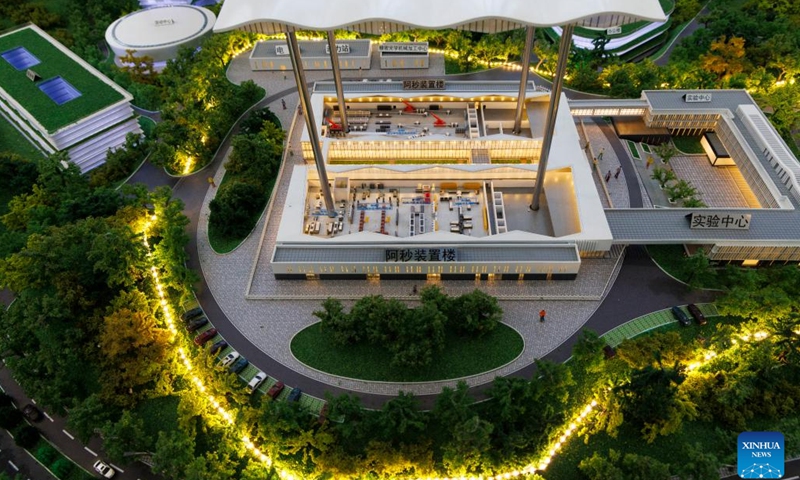 This photo taken on Jan. 10, 2025 shows a sand table model of facilities of the Advanced Attosecond Laser Infrastructure in Dongguan, south China's Guangdong Province. (Xinhua/Jin Liwang)
