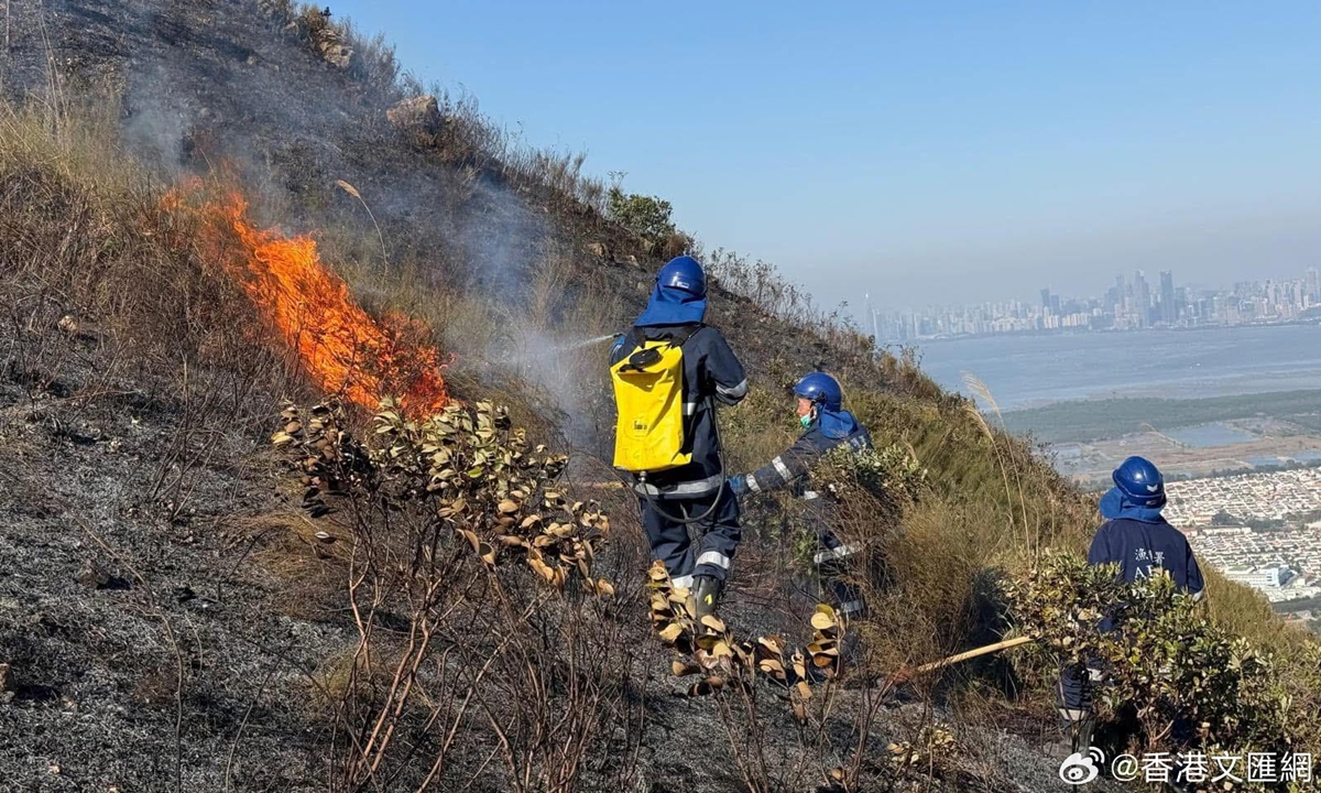 Firefighters combat the blaze at Kai Kung Leng in Hong Kong. Photo: Hong Kong Ta Kung Wen Wei Media Group