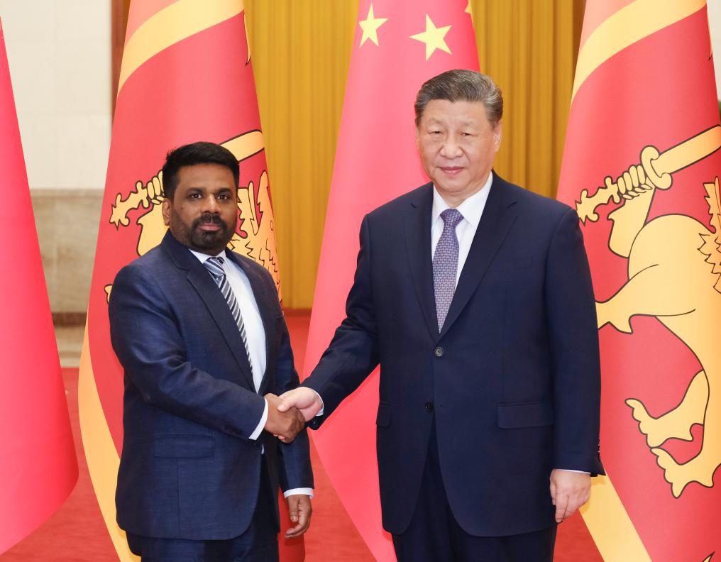 Chinese President Xi Jinping shakes hands with Sri Lankan President Anura Kumara Dissanayake, who is on a state visit to China, in Beijing, on January 15, 2025. Photo: Xinhua