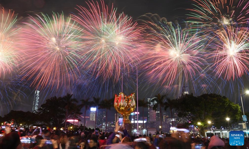 Fireworks illuminate the sky over Victoria Harbour in celebration of the Spring Festival in Hong Kong, south China, Jan. 30, 2025. Photo: Xinhua