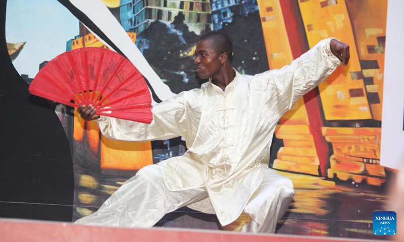 A local martial arts lover performs during a Spring Festival gala at the Chinese Cultural Center in Cotonou, Benin, Jan. 25, 2025. The 2025 Happy Chinese New Year celebrations kicked off here recently, which will last till Feb. 12. Photo: Xinhua