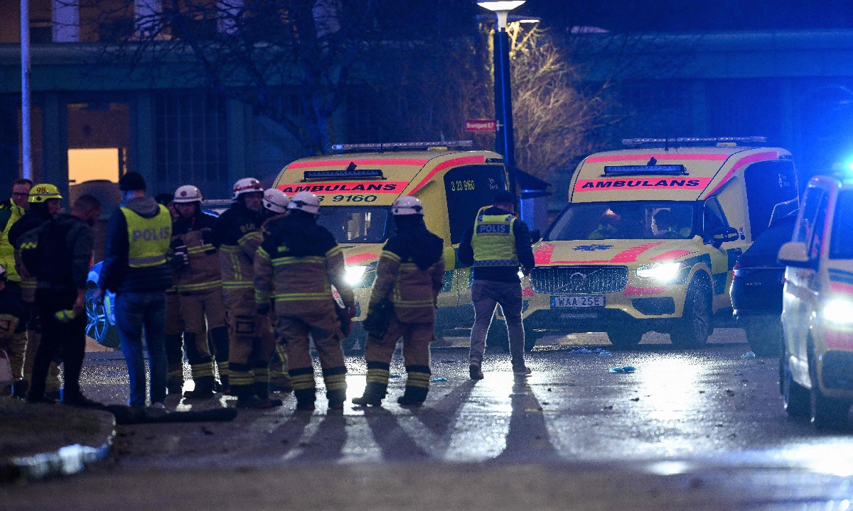 

Members of the emergency services and police special forces work at the scene of the Risbergska School in Orebro, Sweden, on February 4, 2025, following reports of a serious violent crime. Swedish police say 10 people have died in a shooting at an adult education center. The suspected gunman also died. It is the worst school shooting ever to happen in Sweden, according to BBC. Photo: VCG