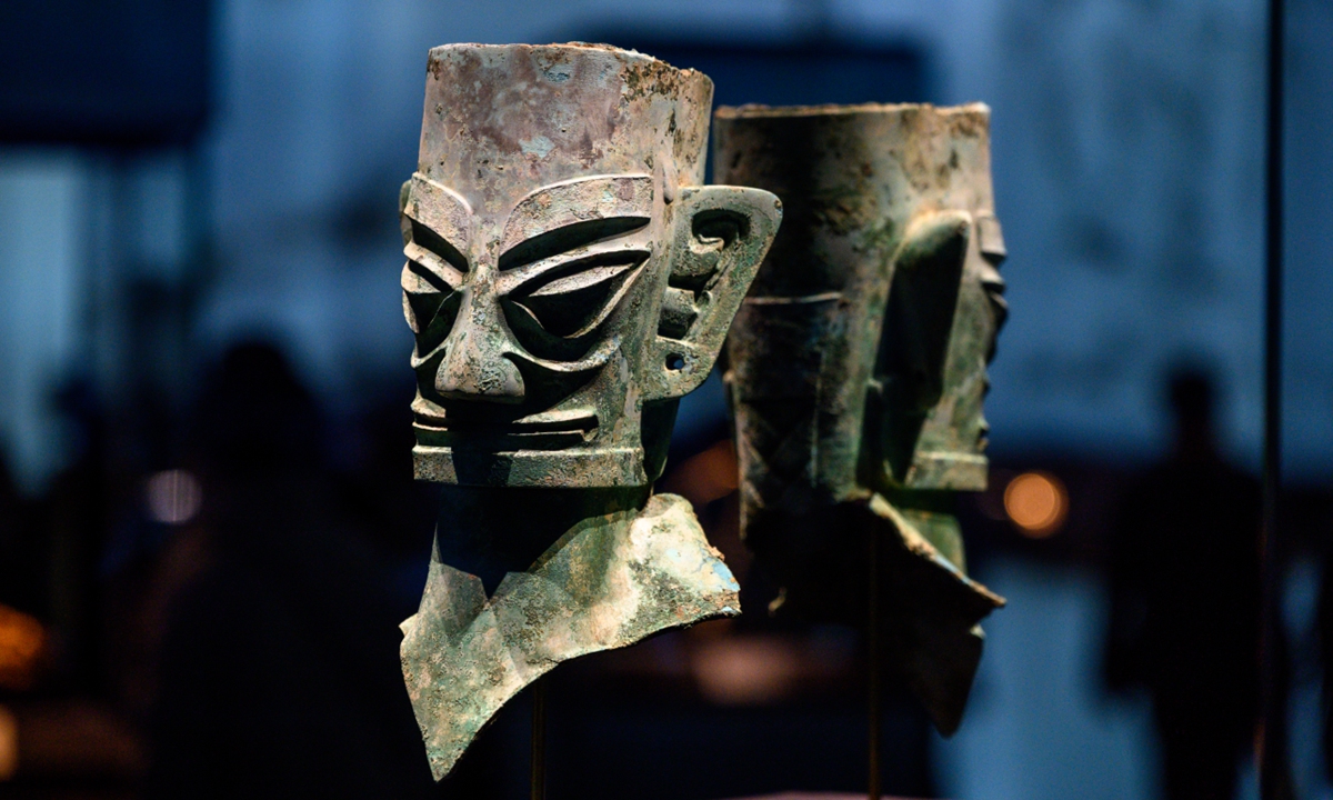Bronze heads displayed at the Sanxingdui Museum in Guanghan, Southwest China's Sichuan Province Photo: VCG