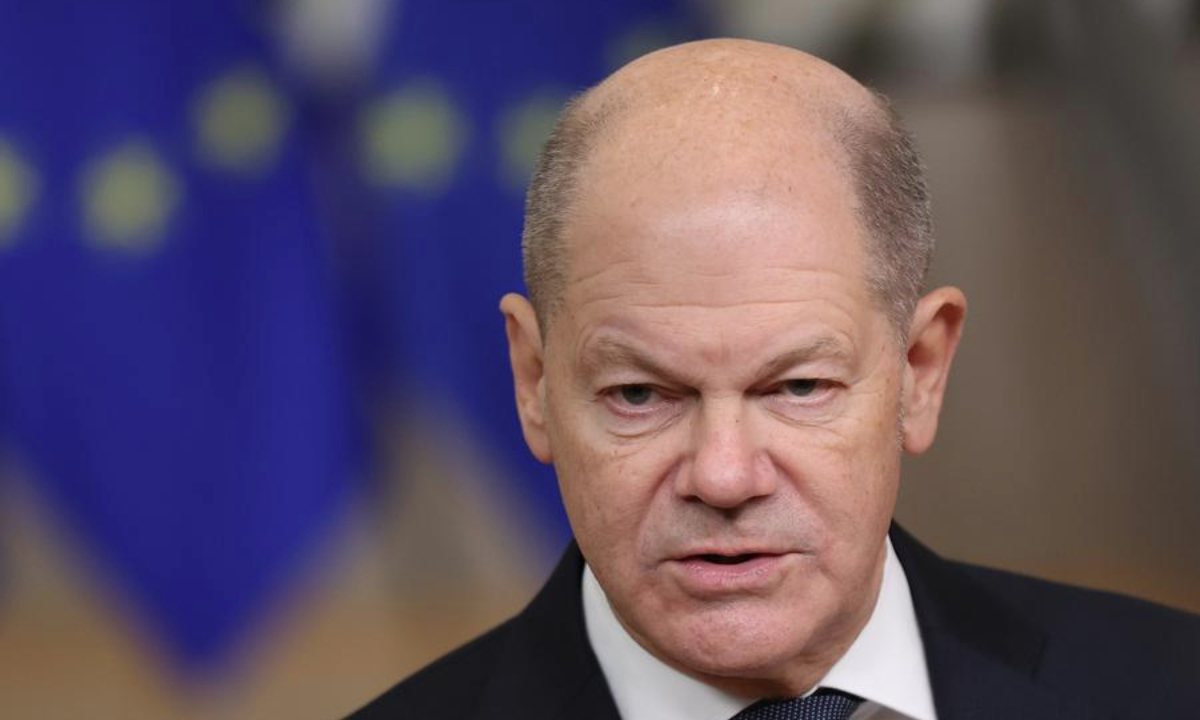 German Chancellor Olaf Scholz gives an interview ahead of the European Council summit in Brussels, Belgium, Dec. 19, 2024. (Xinhua/Zhao Dingzhe)