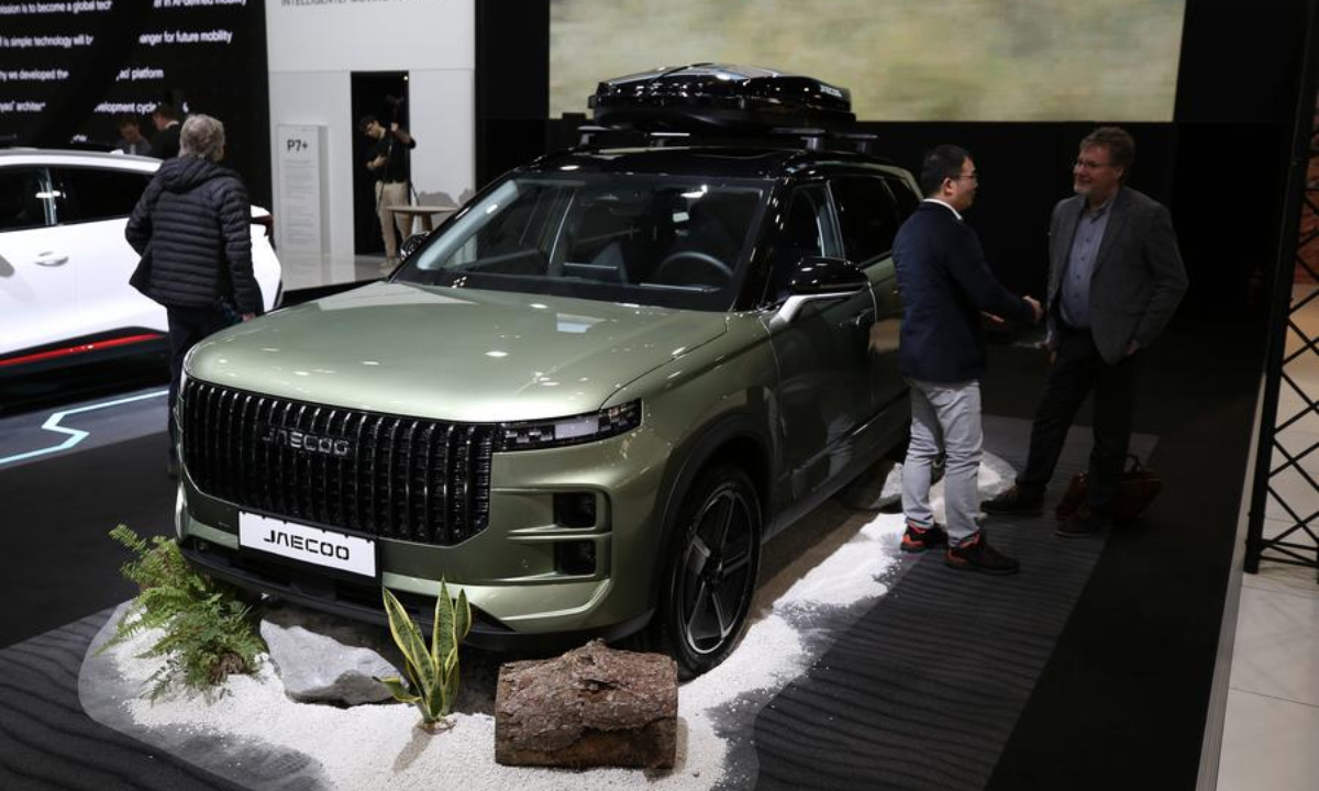 A JAECOO vehicle is seen during the Brussels Motor Show 2025 in Brussels, Belgium, Jan. 10, 2025. (Xinhua/Zhao Dingzhe)