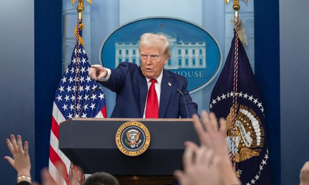 U.S. President Donald Trump speaks during a press conference at the White House in Washington, D.C., the United States, on Jan. 30, 2025. (Xinhua/Hu Yousong)