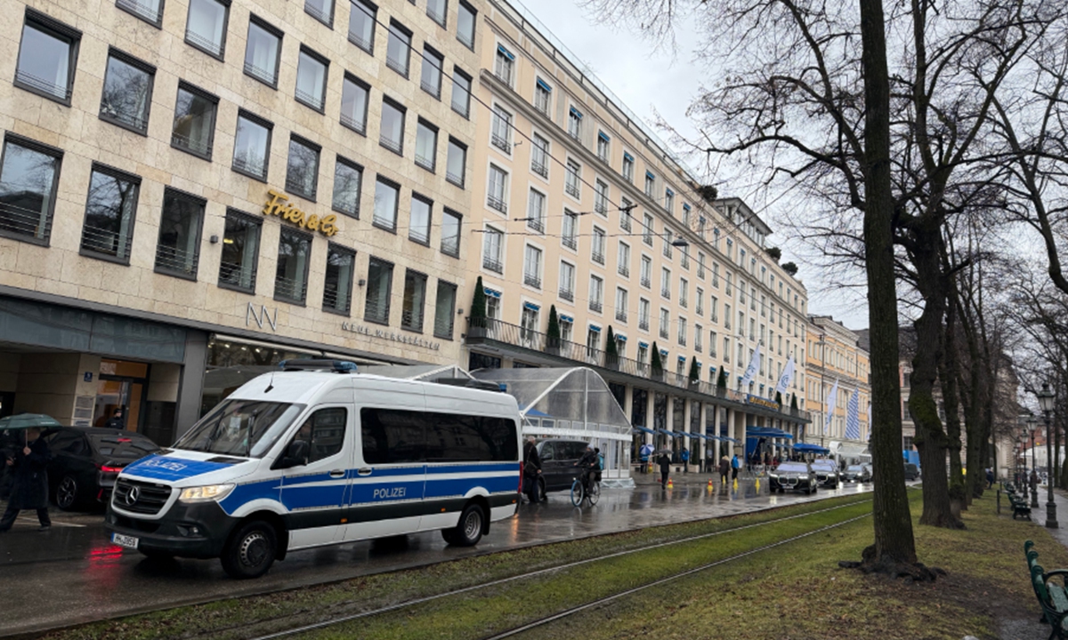 A view in front of Hotel Bayerischer Hof, the main venue of the 61st Munich Security Conference, on Thursday, in Munich, Germany. Photo: Li Aixin/GT