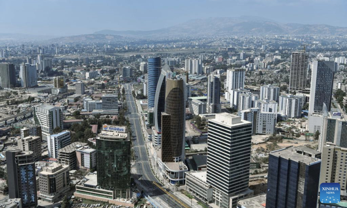 This photo taken on Feb. 16, 2025 shows a city view of Addis Ababa, Ethiopia.
Addis Ababa, the capital of Ethiopia and home to headquarters of the African Union, is surrounded by mountains, and boasts mild climate and rich cultural heritage. (Xinhua/Han Xu)