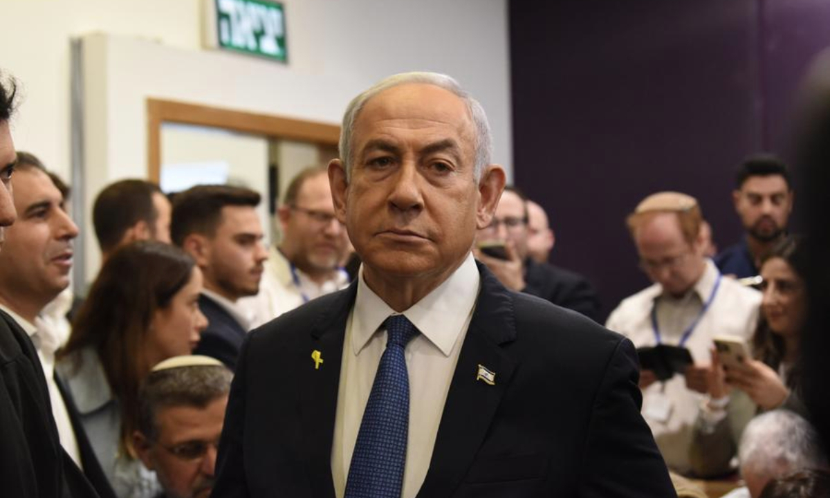 Israeli Prime Minister Benjamin Netanyahu is seen at the Tel Aviv courthouse in Tel Aviv, Israel, on Dec. 10, 2024. (Reuven Kastro/JINI via Xinhua)