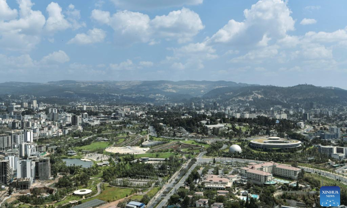 This photo taken on Feb. 16, 2025 shows a city view of Addis Ababa, Ethiopia.
Addis Ababa, the capital of Ethiopia and home to headquarters of the African Union, is surrounded by mountains, and boasts mild climate and rich cultural heritage. (Xinhua/Han Xu)