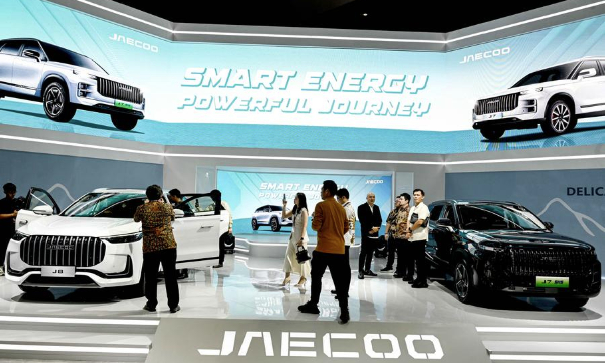 This photo taken on Feb. 13, 2025 shows the booth of Jaecoo, a brand of Chinese automaker Chery, during the 2025 Indonesia International Motor Show (IIMS) in Jakarta, Indonesia. (Xinhua/Agung Kuncahya B.)