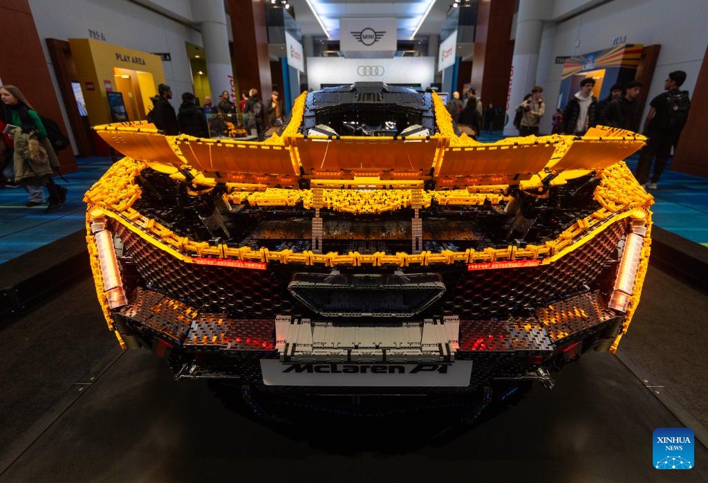 A life-size LEGO Technic McLaren P1 supercar is on display at the 2025 Canadian International AutoShow in Toronto, Canada, Feb. 18, 2025. Consisting of 342,817 LEGO Technic elements, a life-size model of McLaren P1 supercar is on display at the annual 10-day show starting from Feb. 14. (Photo: Xinhua)