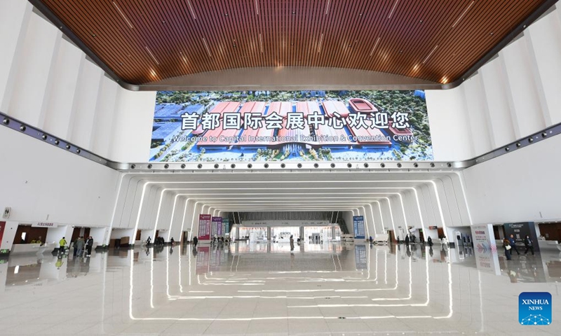 This photo taken on Feb. 19, 2025 shows the interior view of the Capital International Exhibition & Convention Center(CIECC) in Shunyi District of Beijing, capital of China. CIECC is a comprehensive exhibition venue integrating exhibition venues, conference centers and hotels. The construction of the venue officially began in September 2021, and the exhibition center and conference center completed construction in December 2024, with the conditions for operation. (Photo: Xinhua)