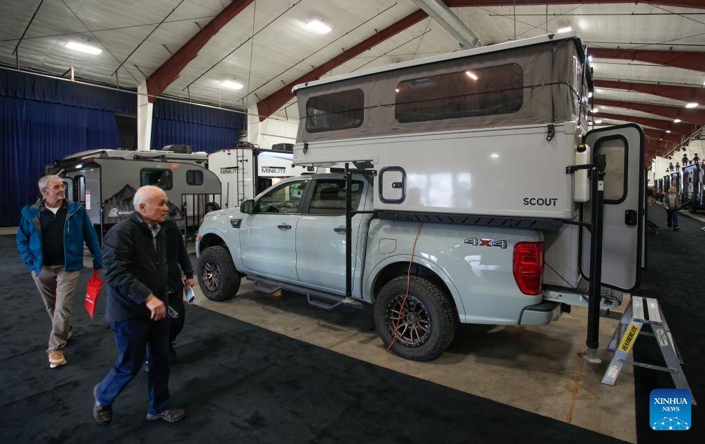 People visit the 2025 Earlybird RV Show and Sale in Abbotsford, British Columbia, Canada, Feb. 20, 2025. Featuring over 200 recreational vehicles (RVs) from 45 exhibitors across North America, this annual event is held here from Feb. 20 to Feb. 23. (Photo: Xinhua)