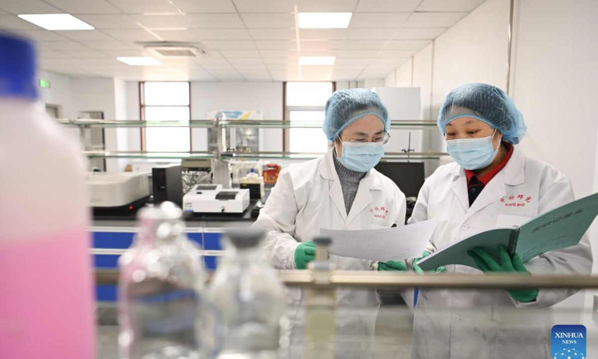 Staff members compare experiment data at a biomedical company in the Beijing-Tianjin Zhongguancun Tech Town, in Tianjin, north China, Feb. 20, 2025.

As a key cooperation platform for Beijing and Tianjin to jointly implement the national strategy for the coordinated development of Beijing-Tianjin-Hebei region, and the first asset-heavy project of Zhongguancun outside Beijing, the Beijing-Tianjin Zhongguancun Tech Town has registered a total of 1,800 market players of various types, including enterprises of information technology, high-end equipment manufacturing and biomedicine. (Xinhua/Sun Fanyue)
