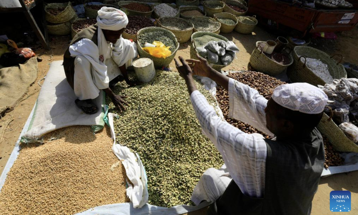 Vendors are seen at Dongola Grand Market ahead of the holy month of Ramadan in Dongola, Sudan, Feb. 25, 2025. (Photo by Magdi Abdalla/Xinhua)
