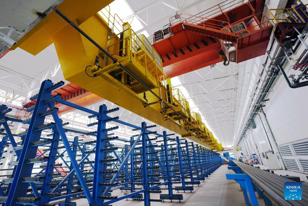 A digital raw material management system operates at a smart workshop of a pipe factory under Harbin Boiler Company Ltd. in Harbin, northeast China's Heilongjiang Province, Feb. 26, 2025. As one of the oldest industrial bases of China, Heilongjiang has been leveraging digital intelligence and other advanced technologies to reshape its traditional industrial sectors in recent years. (Photo: Xinhua)