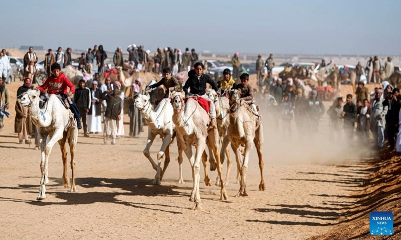 Participants compete during the Ismailia Camel Racing Festival held in Ismailia Governorate, Egypt, Feb. 27, 2025. (Photo: Xinhua)