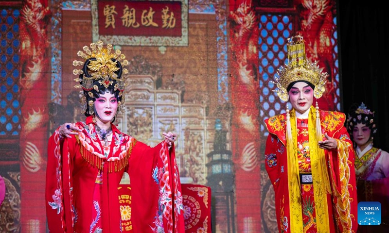 Actors perform play Concubine Yang Yuhuan during a five-day Cantonese Opera show to celebrate the second day of the second month in the Chinese lunar calender, in Macao, south China, Feb. 27, 2025. (Photo: Xinhua)