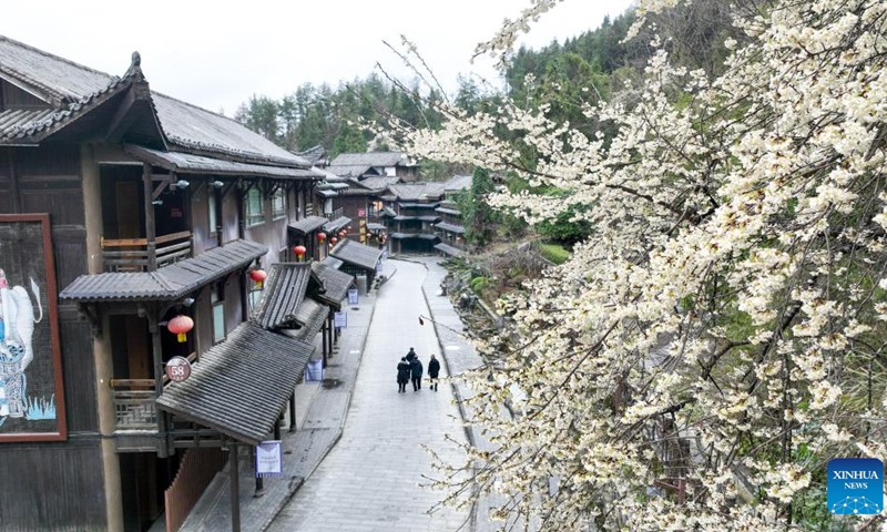 An aerial drone photo taken on March 4, 2025 shows a view of the Youzhou ancient town of Youyang Tujia and Miao Autonomous County, southwest China's Chongqing Municipality. (Photo: Xinhua)