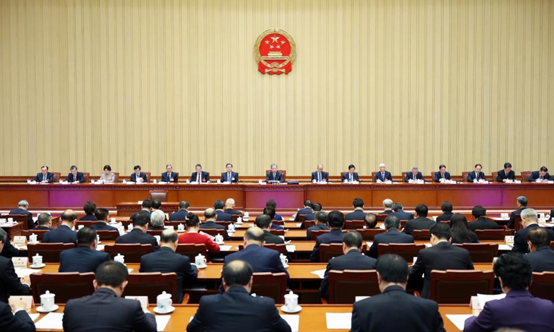 Zhao Leji, executive chairman of the presidium of the third session of the 14th National People's Congress (NPC), presides over the second meeting of the presidium at the Great Hall of the People in Beijing, capital of China, March 8, 2025. Photo: Xinhua