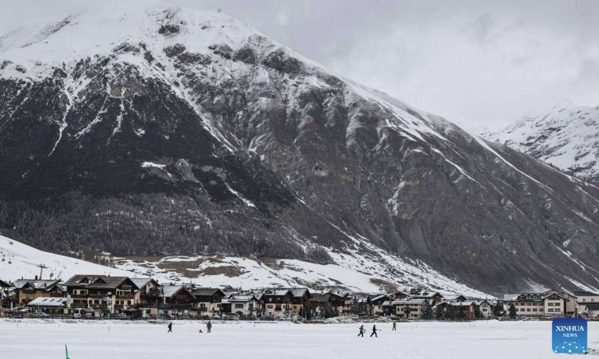 This photo taken on March 13, 2025 shows a street view of Livigno, Italy. Livigno will host the snowboarding and freestyle skiing competitions at the Olympic Winter Games Milano Cortina 2026. (Xinhua/Li Jing)