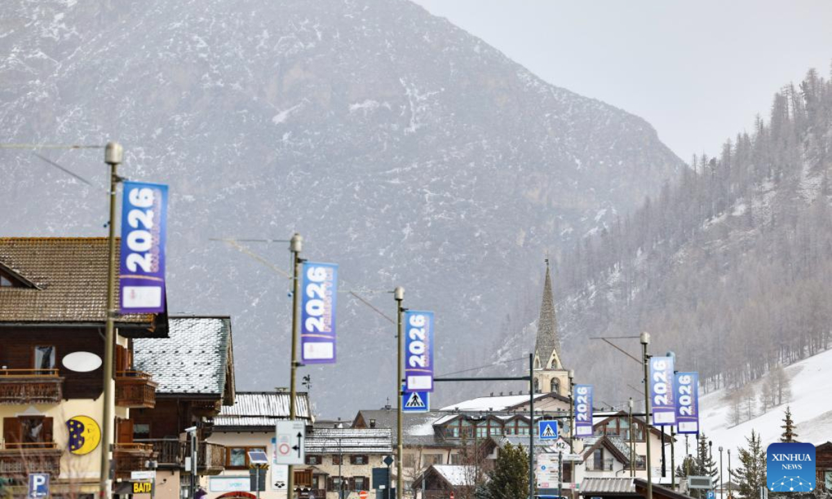 This photo taken on March 13, 2025 shows a street view of Livigno, Italy. Livigno will host the snowboarding and freestyle skiing competitions at the Olympic Winter Games Milano Cortina 2026. (Xinhua/Li Jing)