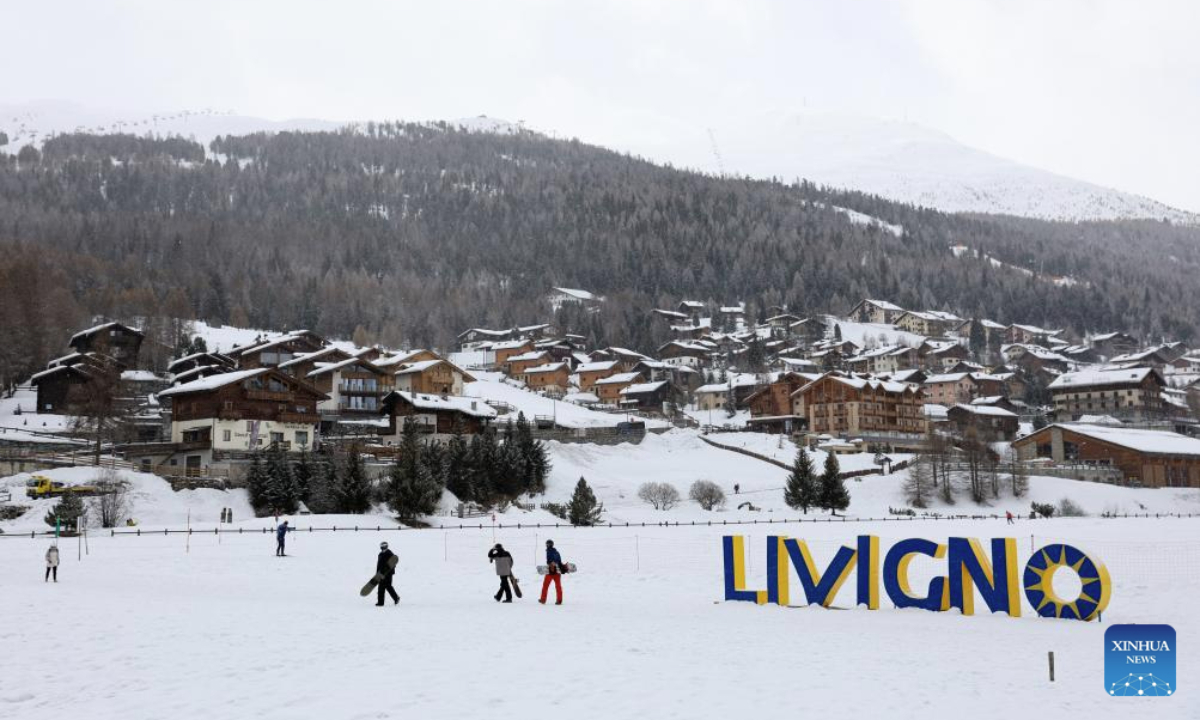 This photo taken on March 13, 2025 shows a street view of Livigno, Italy. Livigno will host the snowboarding and freestyle skiing competitions at the Olympic Winter Games Milano Cortina 2026. (Xinhua/Li Jing)