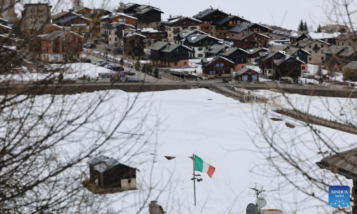 This photo taken on March 13, 2025 shows a street view of Livigno, Italy. Livigno will host the snowboarding and freestyle skiing competitions at the Olympic Winter Games Milano Cortina 2026. (Xinhua/Li Jing)