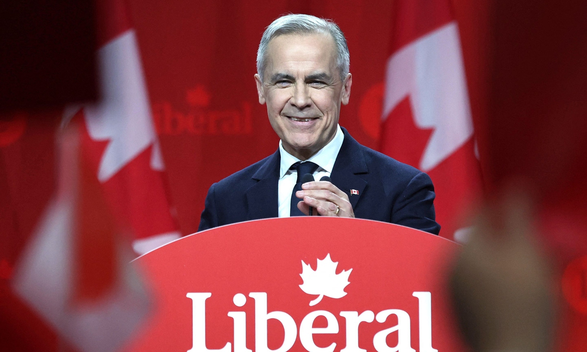 Canada's ruling Liberal Party's new leader, Mark Carney, delivers a speech at the Liberal Party leadership announcement event on March 9, 2025 in Ottawa, Canada. Carney will succeed Justin Trudeau as prime minister. Photo: VCG