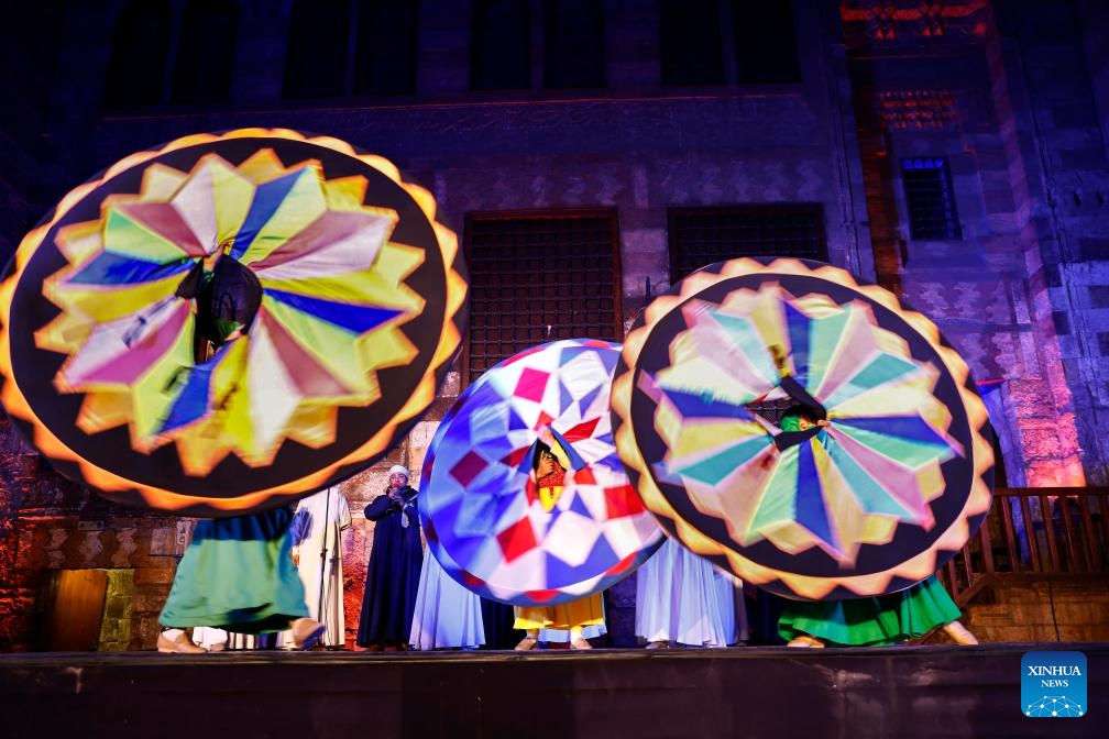 Dancers perform Tanoura, a traditional Egyptian folk dance, during the holy month of Ramadan at the Sultan Al-Ghuri complex in Cairo, Egypt, on March 12, 2025. (Photo: Xinhua)