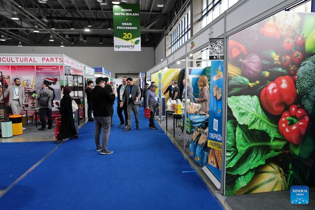 People visit the international exhibition AgroWorld Uzbekistan in Tashkent, the capital of Uzbekistan, March 11, 2025. The three-day exhibition, with exhibits covering a wide range of fields, including agricultural machinery and accessories, crop cultivation, animal husbandry, and poultry farming, opened here on Tuesday. (Photo: Xinhua)