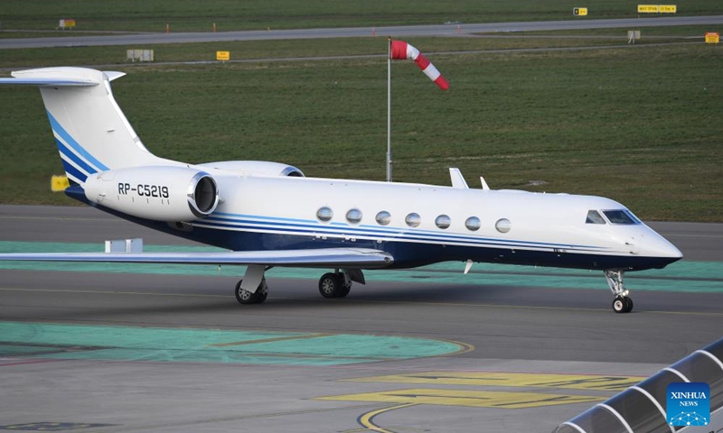 A plane carrying former Philippine President Rodrigo Duterte arrives at Rotterdam The Hague Airport in Rotterdam, the Netherlands, on March 12, 2025. In a press release issued on Wednesday, the International Criminal Court (ICC) said that Duterte has been surrendered to its custody. (Photo: Xinhua)