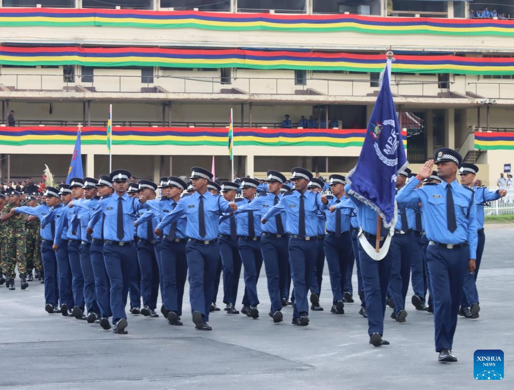 Mauritian police force takes part in a parade during a celebration of the country's 57th anniversary of independence in Port Louis, Mauritius, on March 12, 2025. (Photo: Xinhua)