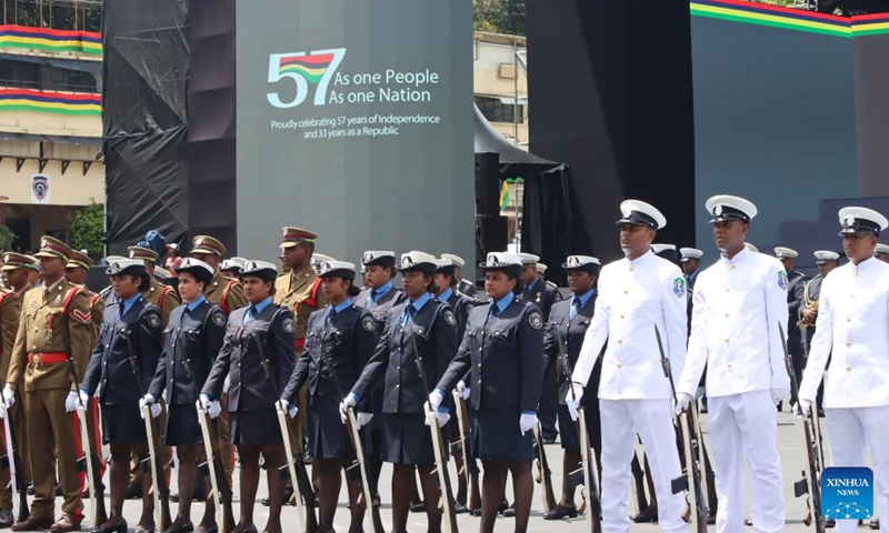 Mauritian army takes part in a parade during a celebration of the country's 57th anniversary of independence in Port Louis, Mauritius, on March 12, 2025. (Photo: Xinhua)