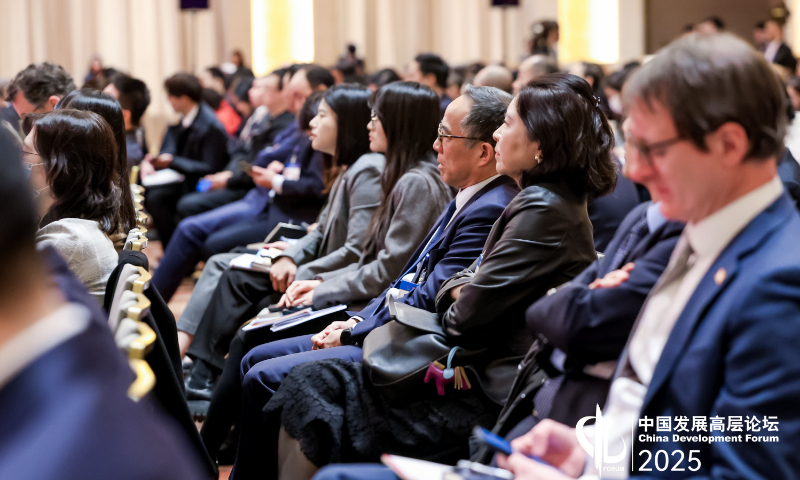 An audience listens to a lecture at the Symposium on New Trends in Economic Globalization and Expanding Institutional Opening-up of the China Development Forum (CDF) in Beijing, on March 24, 2025. The two-day forum concluded on the same day, having brought together more than 80 senior executives and business leaders from leading multinational corporations.  Photo: CDF