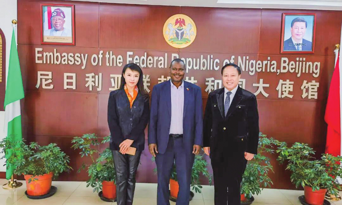 The Chargé d'Affaires of the Embassy of Nigeria in China Ambassador Babagana Wakil (center) and the visiting Chinese team pose for a group picture at the Embassy of Nigeria in China on March 17, 2025. Photo: WeChat official account of the Silk Road Golden Bridge International Cooperation Center