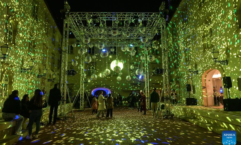 This photo taken on March 19, 2025 shows an illuminated building during the Festival of Lights in Zagreb, Croatia. (Photo: Xinhua)