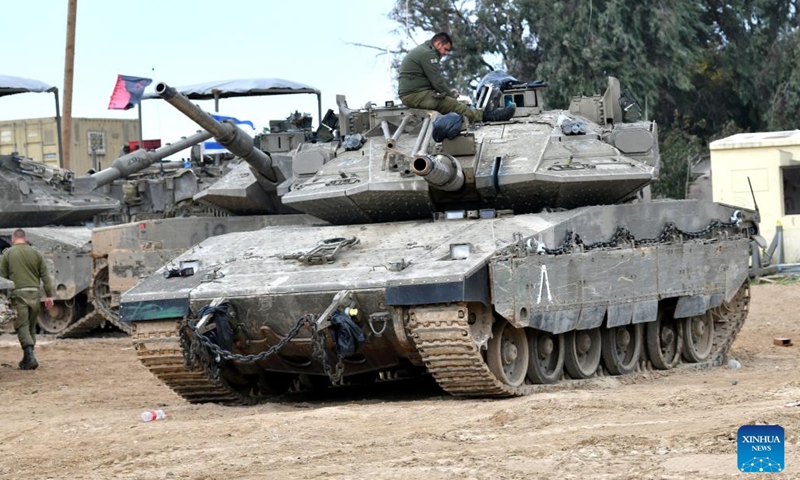 Israeli troops are seen near the southern Israeli border with Gaza, on March 20, 2025. The Israeli military said on Thursday its troops were expanding their ground operation in southern Gaza, advancing into the Shabura refugee camp in Rafah city. (Photo: Xinhua)