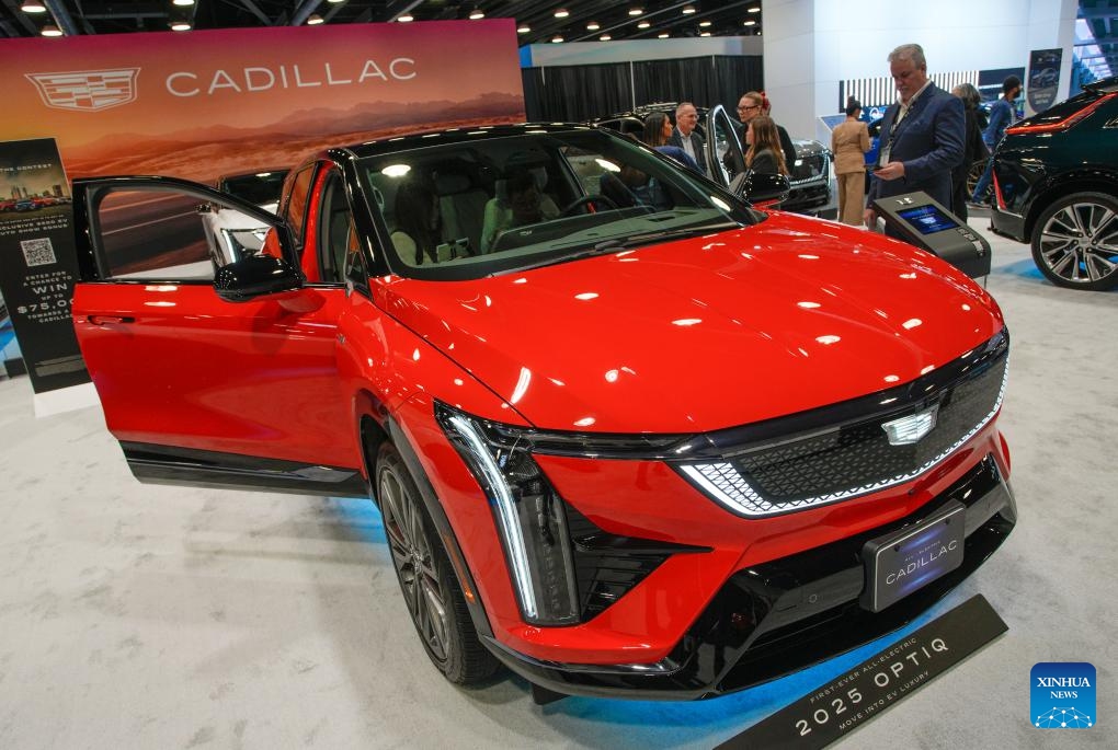 A 2025 Cadillac OPTIQ all-electric SUV is seen during the 2025 Vancouver Auto Show at the Vancouver Convention Centre in Vancouver, British Columbia, Canada, March 19, 2025. Featuring a diverse range of vehicles, from luxury supercars to eco-friendly electric and hybrid models, the annual five-day auto show kicked off here on Wednesday. (Photo: Xinhua)