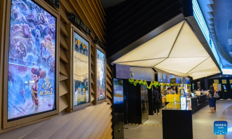 This photo taken on March 21, 2025 shows a poster of Ne Zha 2 at a cinema in Jakarta, Indonesia. Chinese animated blockbuster Ne Zha 2, the highest-grossing animated film of all time, was officially in cinema in Indonesia on Friday. Photo: Xinhua